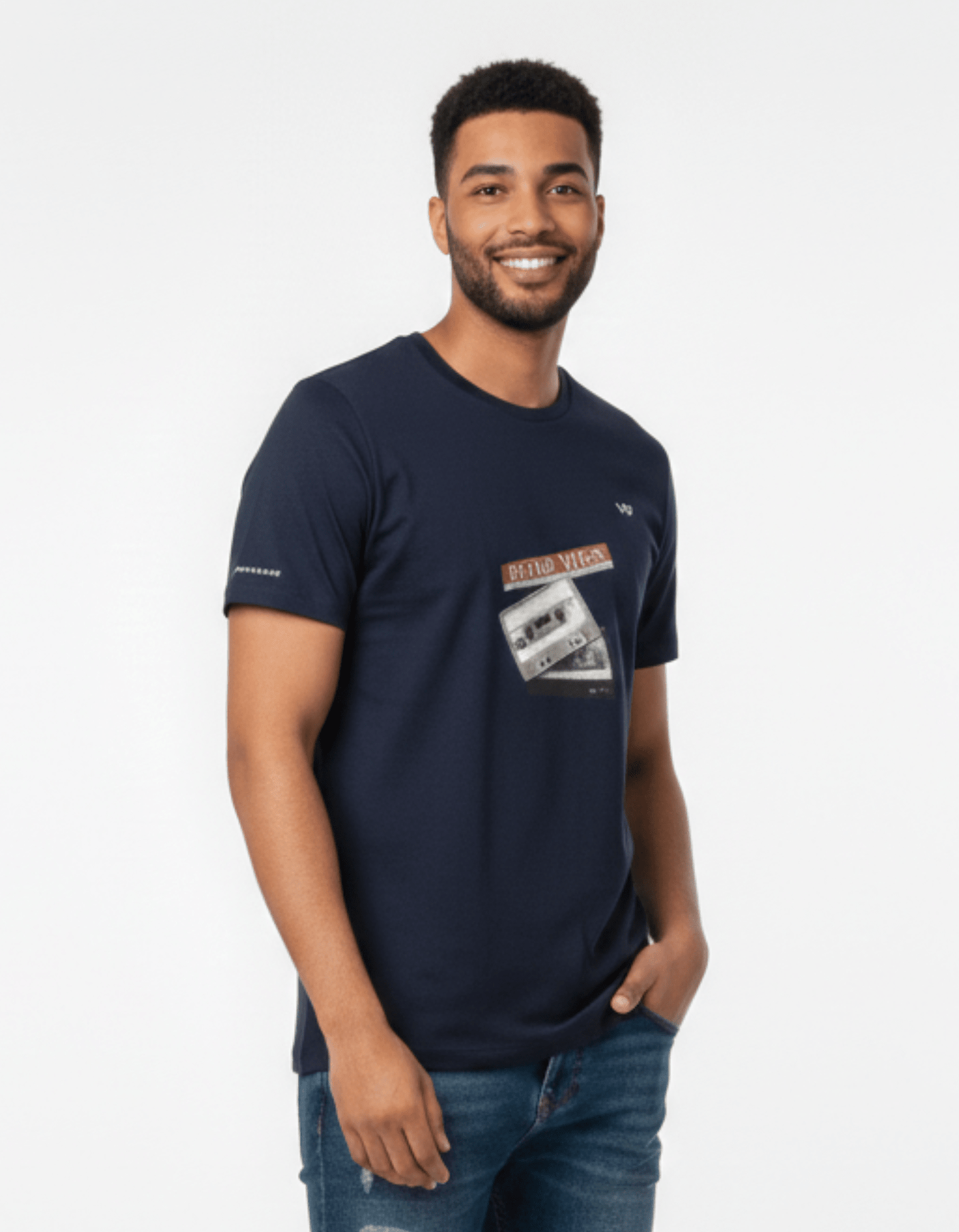 Navy Blue Regular Fit 100% Cotton T-Shirt Retro Vibes Print - VIBON Originals