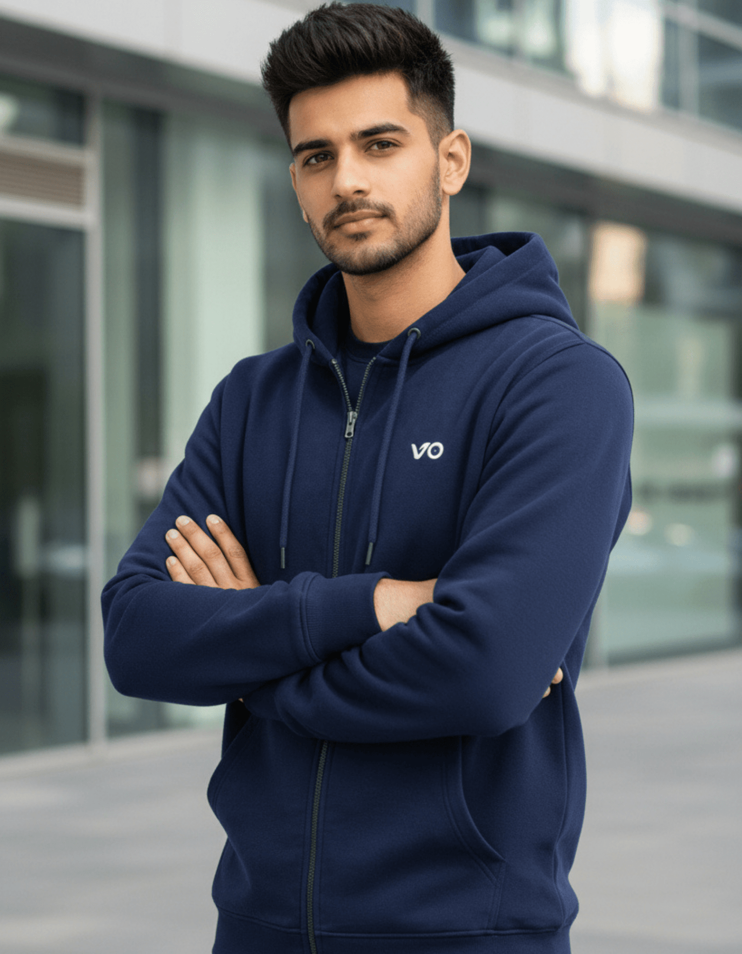 Navy Blue Zipper Hoodie – 100% Cotton - VIBON Originals