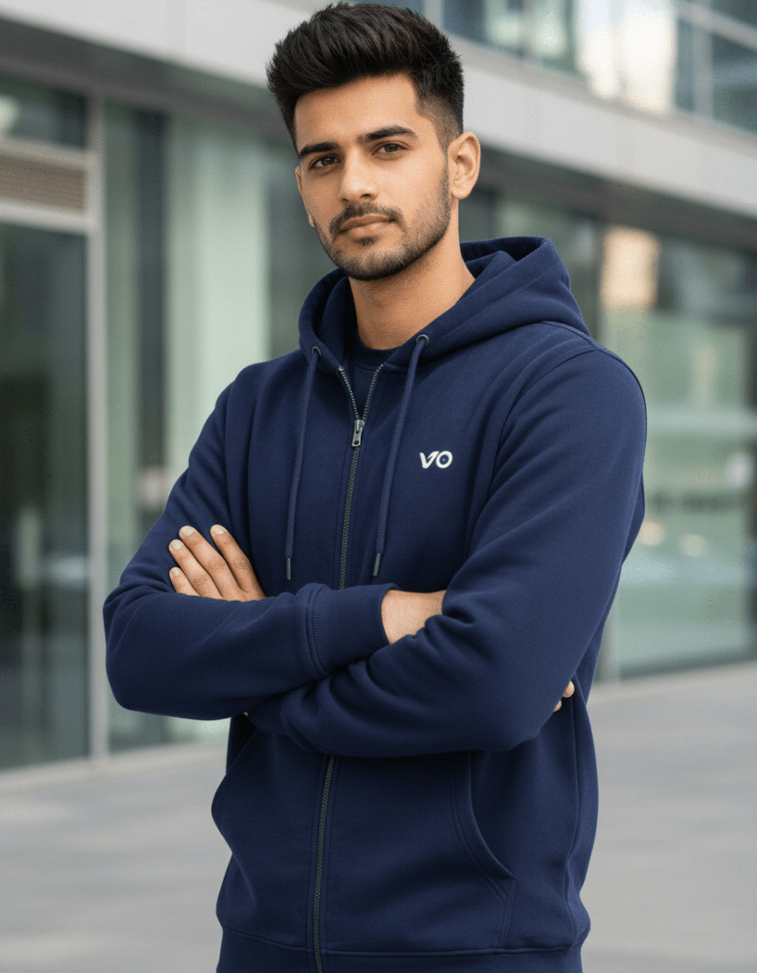 Navy Blue Zipper Hoodie – 100% Cotton - VIBON Originals