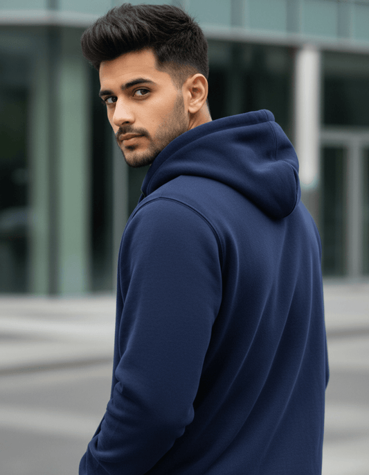 Navy Blue Zipper Hoodie – 100% Cotton - VIBON Originals