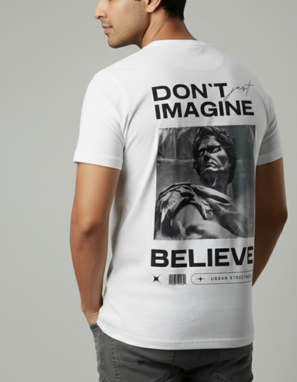 Believe Graphic Print T-Shirt for Men | White Cotton Motivation Tee