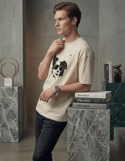 Off White Oversized T-Shirt – Dog Graphic - VIBON Originals