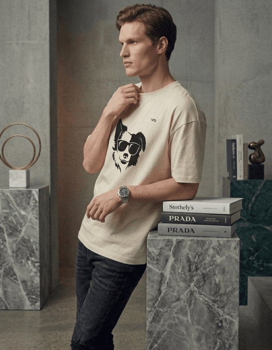 Off White Oversized T-Shirt – Dog Graphic - VIBON Originals