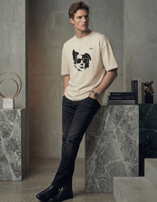 Off White Oversized T-Shirt – Dog Graphic - VIBON Originals