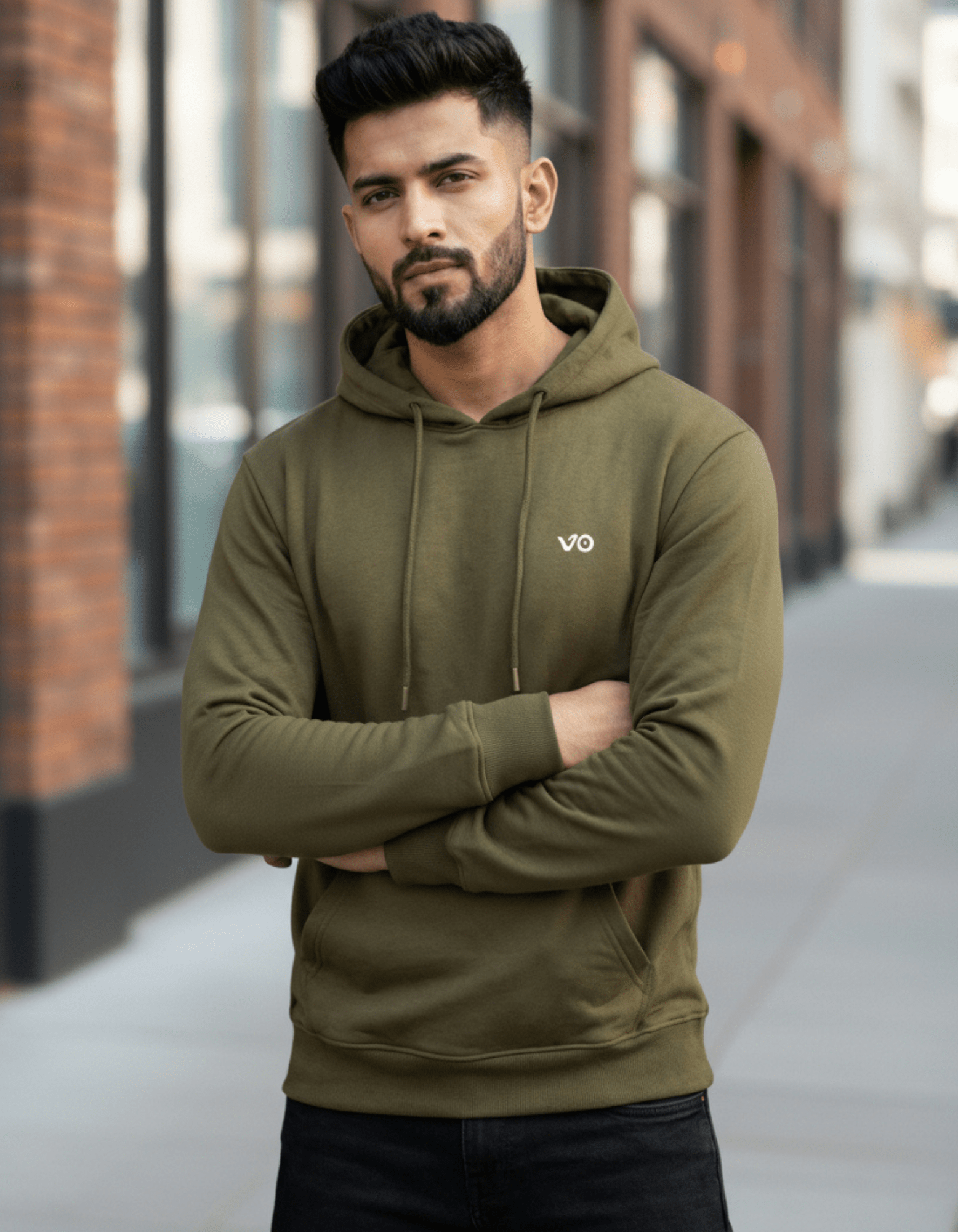 Olive Green Cotton Hoodie for Men - VIBON Originals