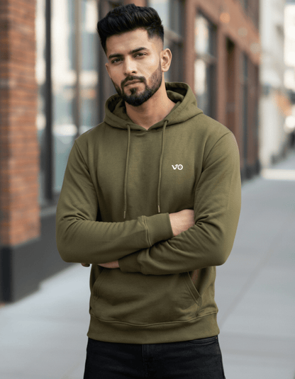 Olive Green Cotton Hoodie for Men - VIBON Originals