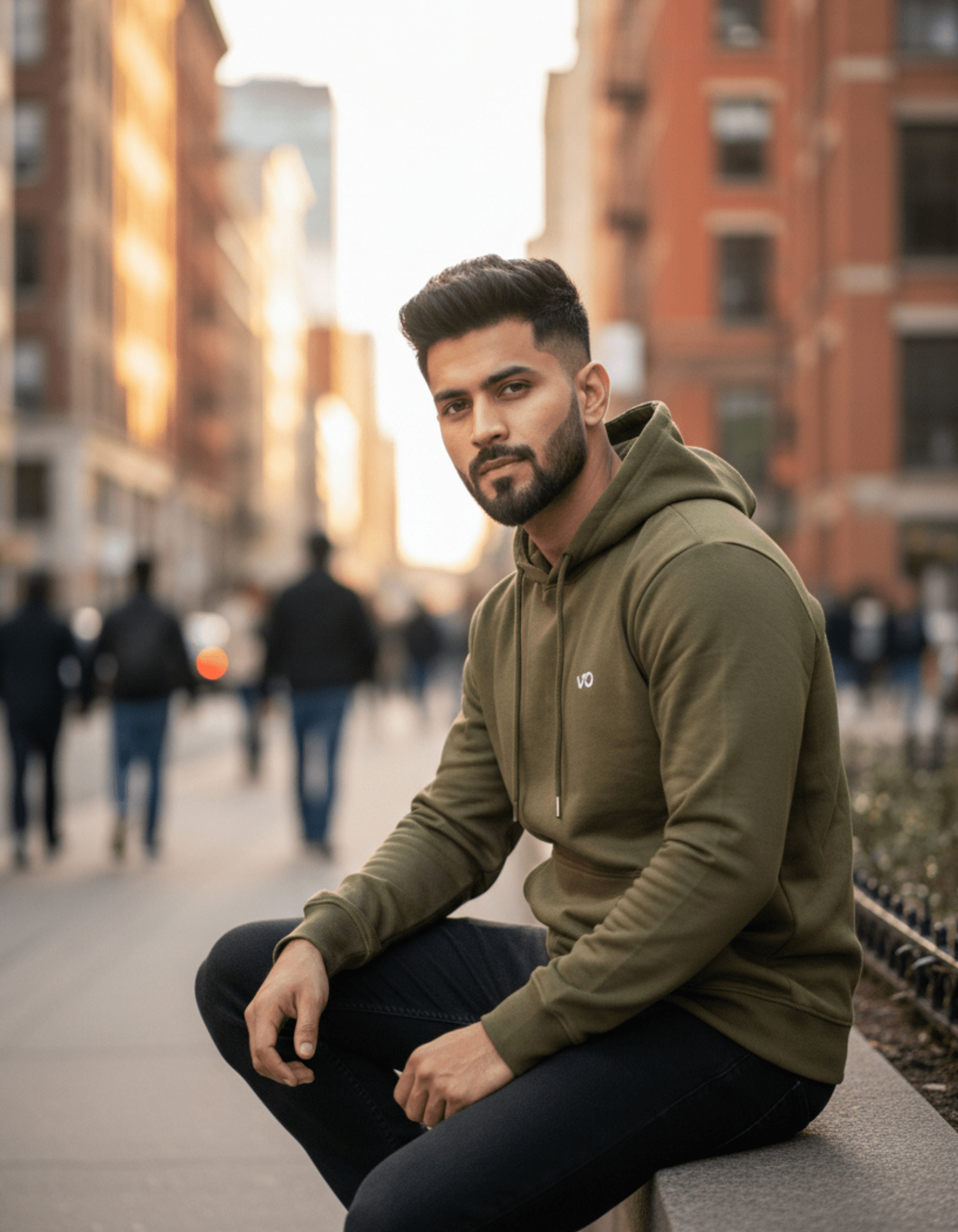 Olive Green Cotton Hoodie for Men - VIBON Originals