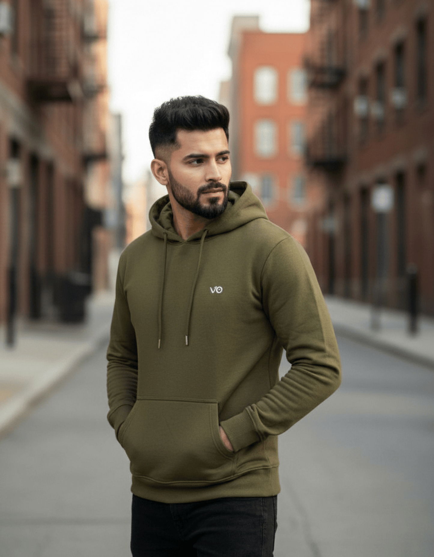 Olive Green Cotton Hoodie for Men - VIBON Originals