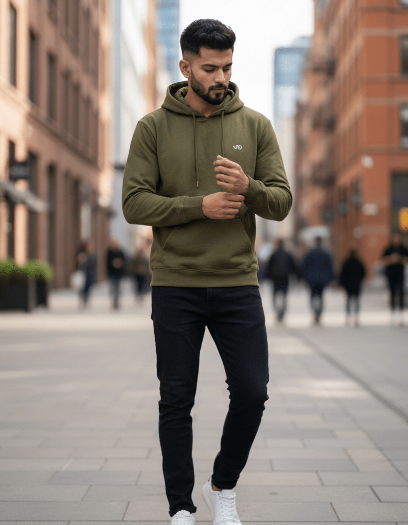 Olive Green Cotton Hoodie for Men - VIBON Originals