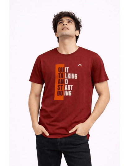 Quit Talking Start Doing Burgundy Cotton T-Shirt - VIBON Originals