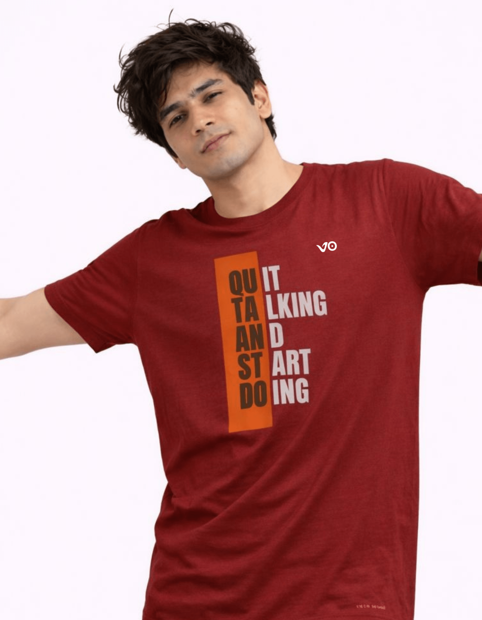 Quit Talking Start Doing Burgundy Cotton T-Shirt - VIBON Originals