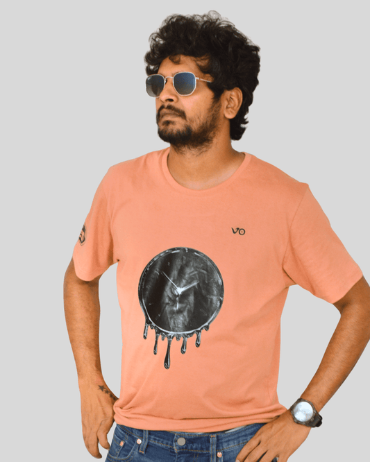 Salmon pink Melting Clock T-Shirt | 100% Cotton Abstract Streetwear Tee - VIBON Originals