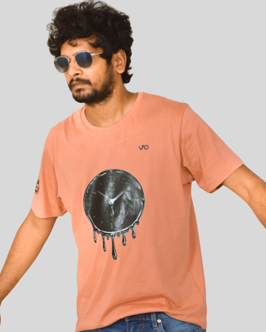 Salmon pink Melting Clock T-Shirt | 100% Cotton Abstract Streetwear Tee - VIBON Originals