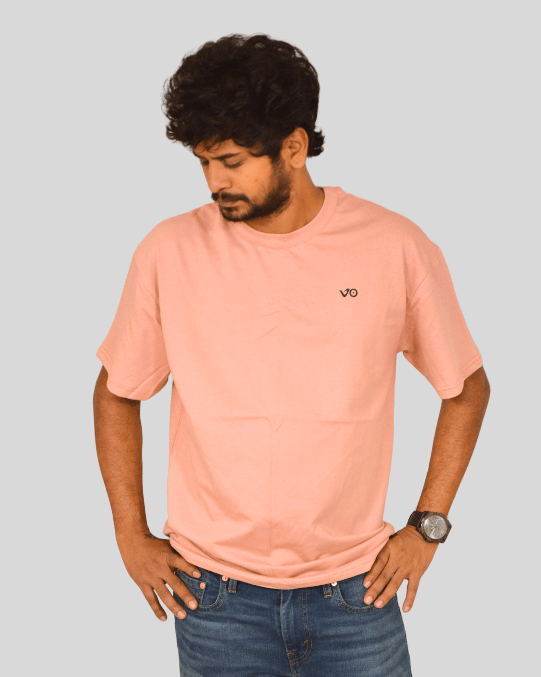 Salmon Pink Oversized T-Shirt | 100% Cotton Minimal Streetwear Tee - VIBON Originals