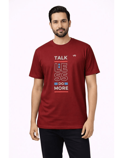 Talk Less Do More Burgundy Cotton T-Shirt - VIBON Originals
