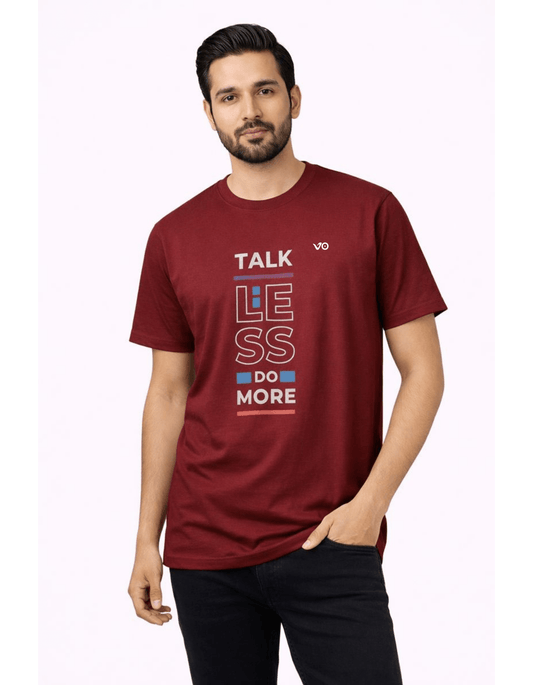 Talk Less Do More Burgundy Cotton T-Shirt - VIBON Originals