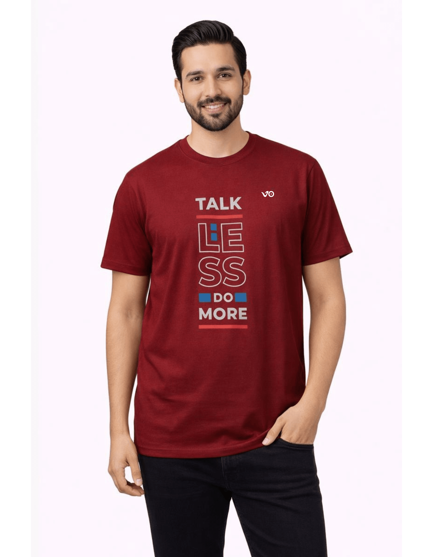 Talk Less Do More Burgundy Cotton T-Shirt - VIBON Originals