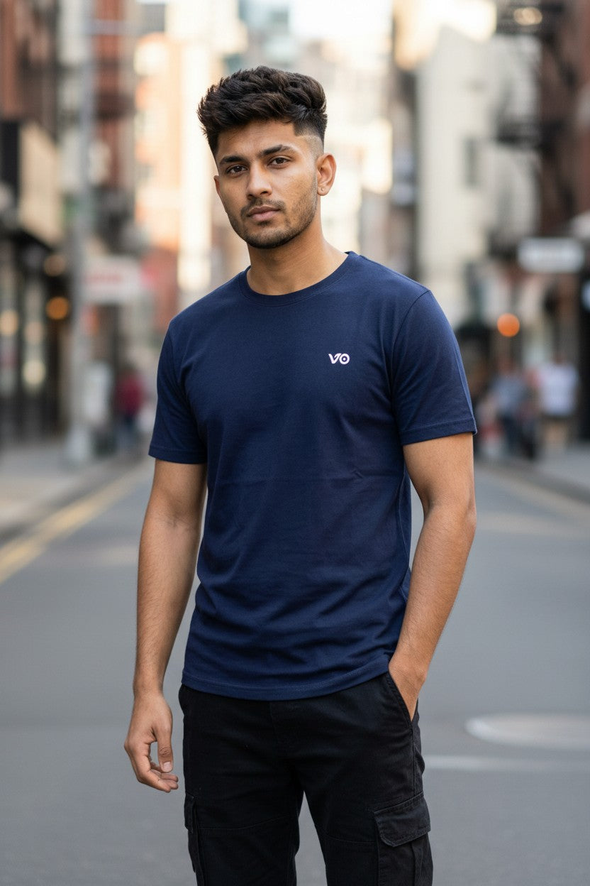 Navy Blue Classic T-Shirt | 100% Cotton Minimal Streetwear Tee – VIBON Originals