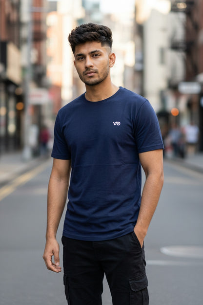 Navy Blue Classic T-Shirt | 100% Cotton Minimal Streetwear Tee – VIBON Originals