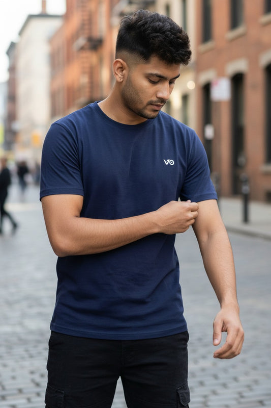 Navy Blue Classic T-Shirt | 100% Cotton Minimal Streetwear Tee – VIBON Originals