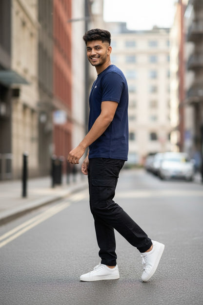 Navy Blue Classic T-Shirt | 100% Cotton Minimal Streetwear Tee – VIBON Originals