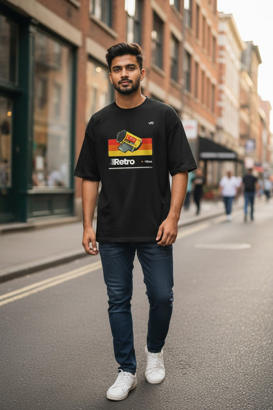 Black Retro Oversized T-Shirt | 100% Cotton Heavyweight Streetwear Tee – VIBON Originals