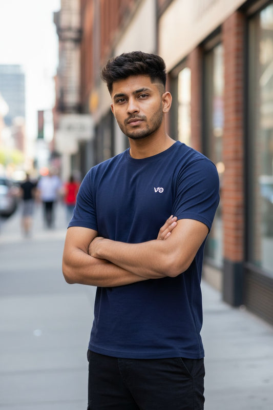 Navy Blue Classic T-Shirt | 100% Cotton Minimal Streetwear Tee – VIBON Originals