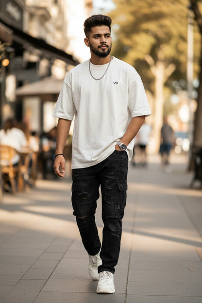 White Oversized T-Shirt | 100% Cotton Heavyweight Streetwear Tee – VIBON Originals - VIBON Originals