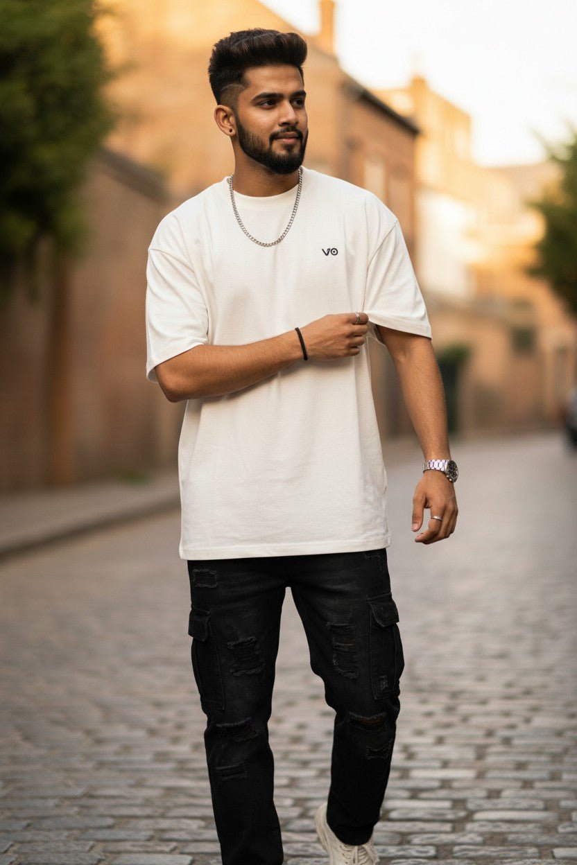 White Oversized T-Shirt | 100% Cotton Heavyweight Streetwear Tee – VIBON Originals - VIBON Originals