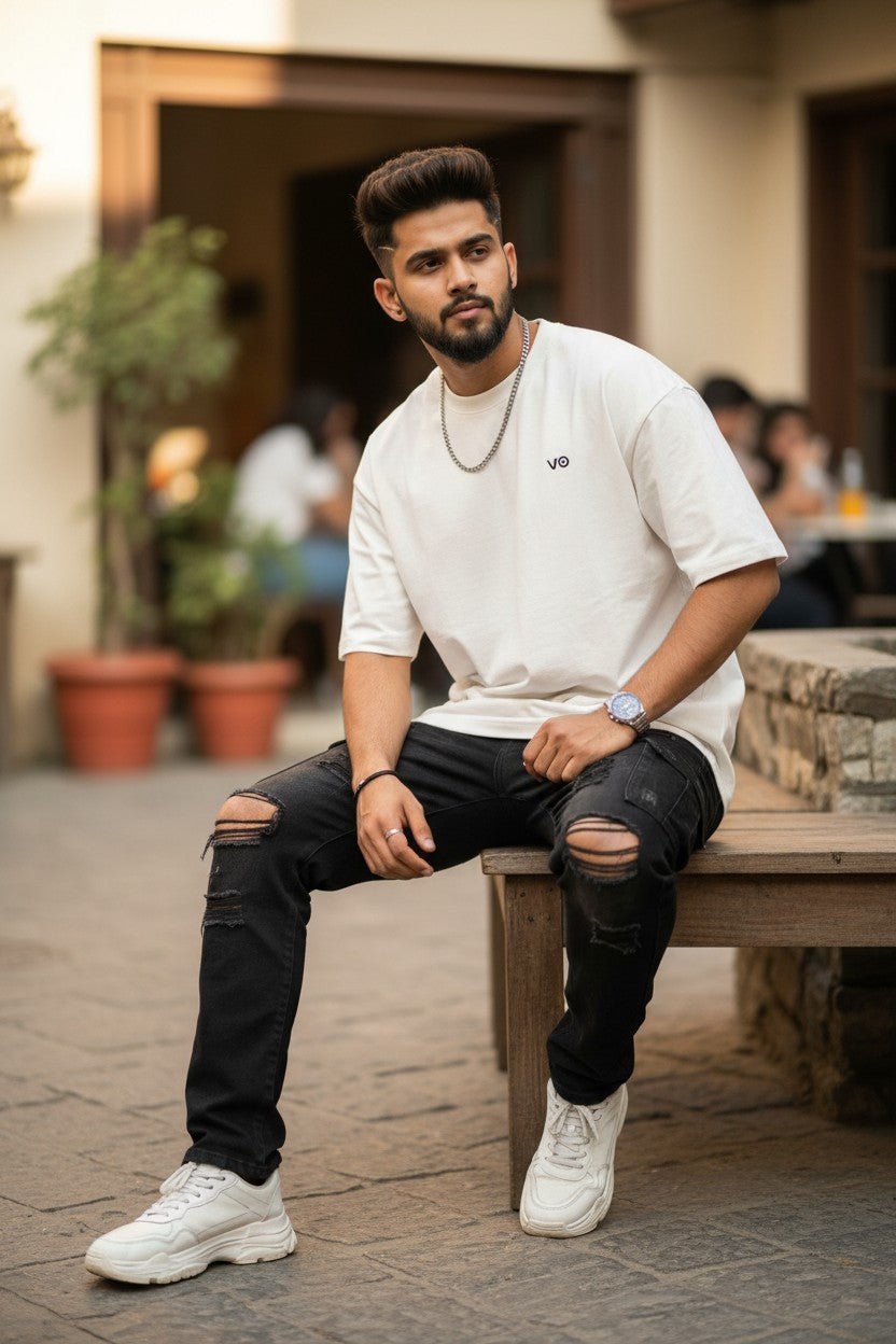 White Oversized T-Shirt | 100% Cotton Heavyweight Streetwear Tee – VIBON Originals - VIBON Originals