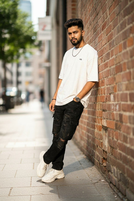 White Oversized T-Shirt | 100% Cotton Heavyweight Streetwear Tee – VIBON Originals - VIBON Originals