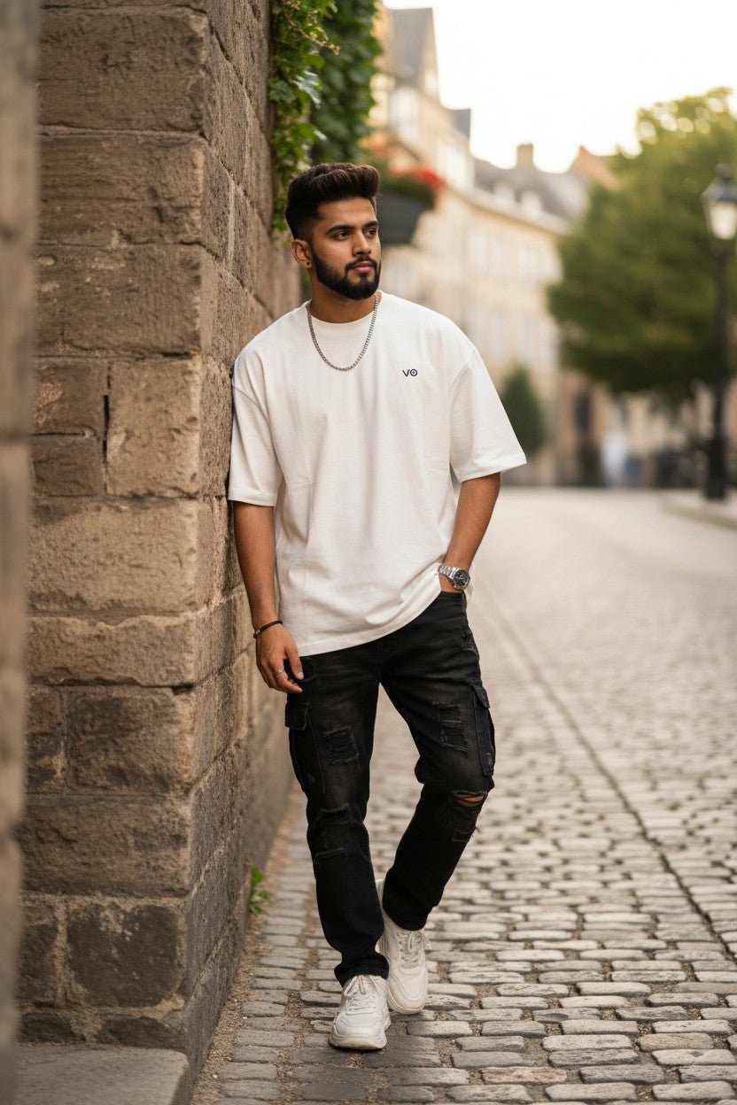White Oversized T-Shirt | 100% Cotton Heavyweight Streetwear Tee – VIBON Originals - VIBON Originals