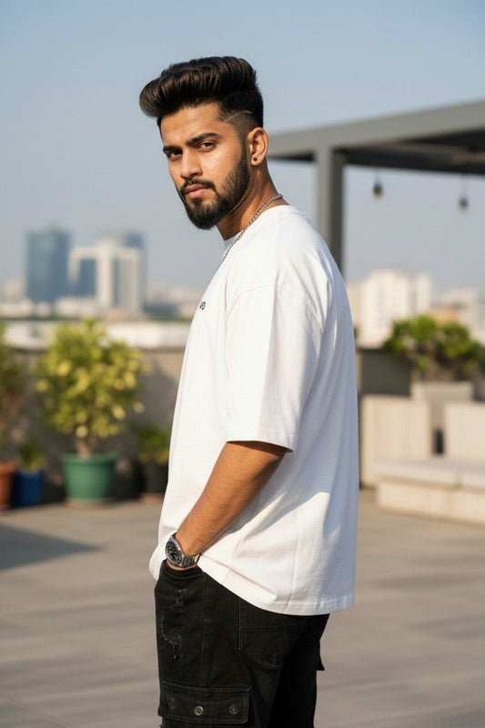 White Oversized T-Shirt | 100% Cotton Heavyweight Streetwear Tee – VIBON Originals - VIBON Originals