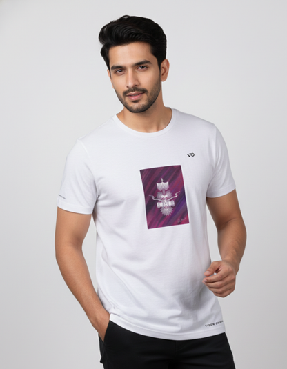 White Regular Fit 100% Cotton T-Shirt Abstract Graphic Print