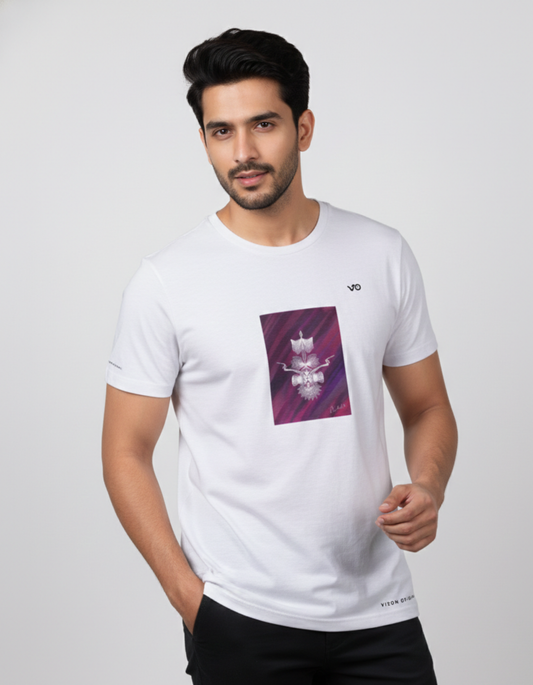 White Regular Fit 100% Cotton T-Shirt Abstract Graphic Print