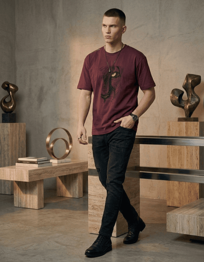Wine Oversized T-Shirt– Lion Graphic - VIBON Originals