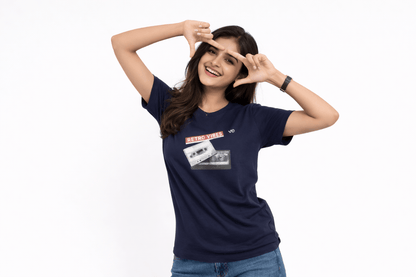Women’s Navy Blue Retro Vibes Cotton T-Shirt | VIBON Originals - VIBON Originals